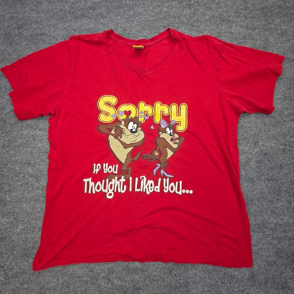 Looney Tunes Taz T-Shirt Women's 2XL Red Sorry Graphic Double Sided Funny